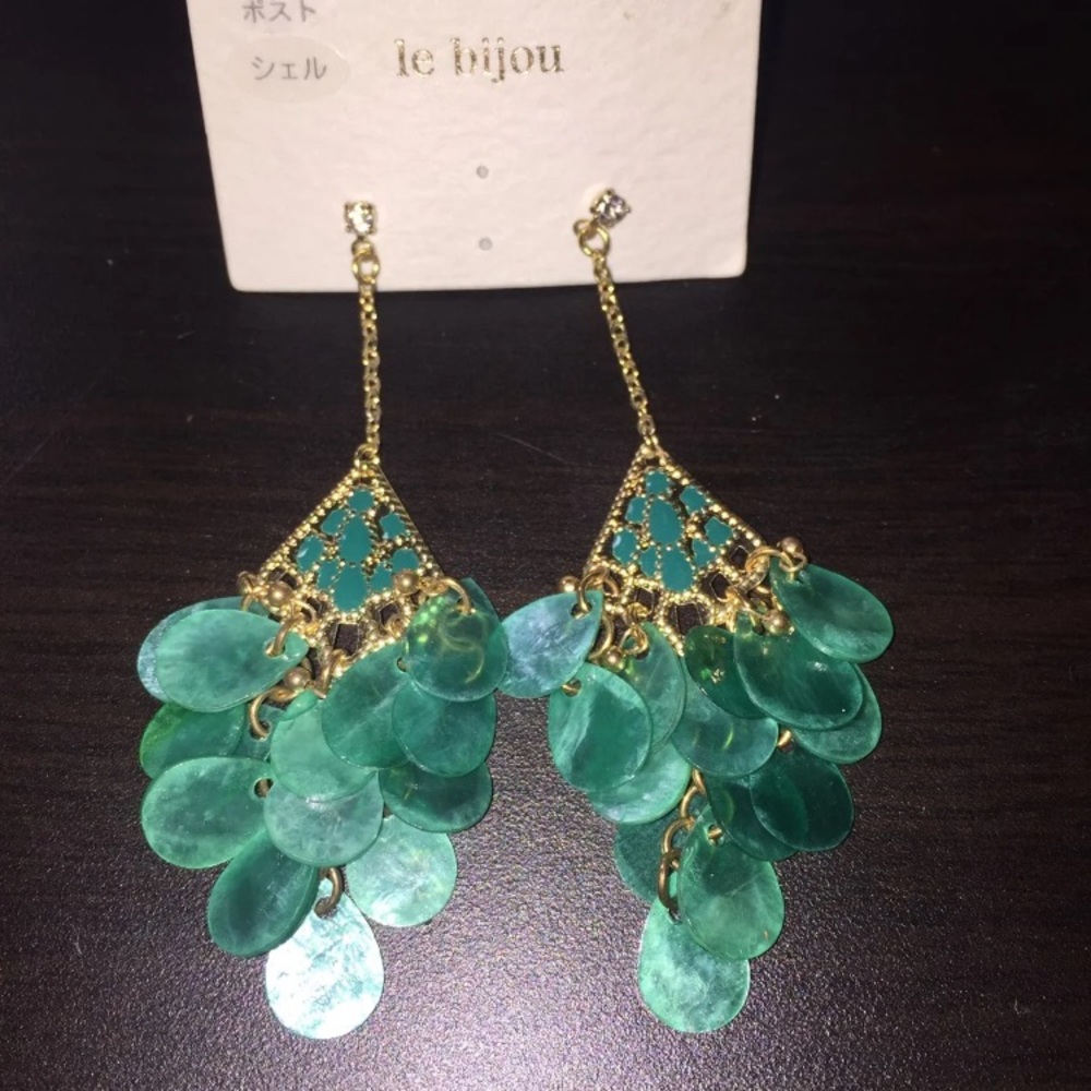 Bohemian boho teal dangling earrings